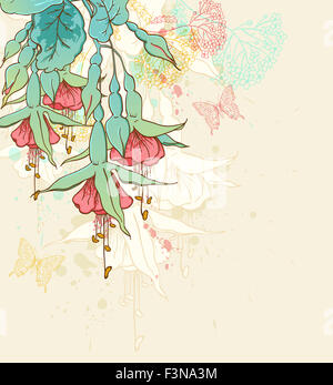 Rouge sur un fond floral décoratif fleurs tropicales Banque D'Images