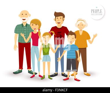 Collection : les gens heureux en famille avec papa maman groupe génération, enfants et grands-parents dans un style plat illustration. EPS10 vecto Illustration de Vecteur