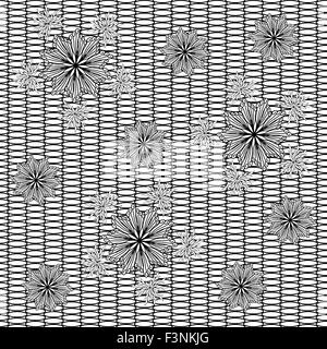 Résumé fleurs décoratives sur des ovales grille du fond. Noir et blanc motif transparent vector illustration Illustration de Vecteur