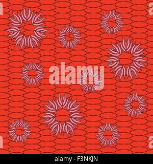 Fleurs roses décoratives abstraites sur des ovales grille rouge arrière-plan. Les couleurs rouge et rose motif transparent vector illustration Illustration de Vecteur