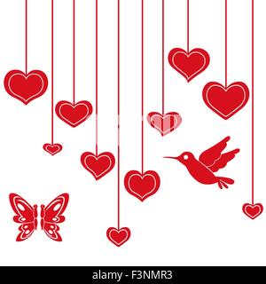 Coeur rouge suspendu à une chaîne, dessin à la main Valentines vector illustration Illustration de Vecteur