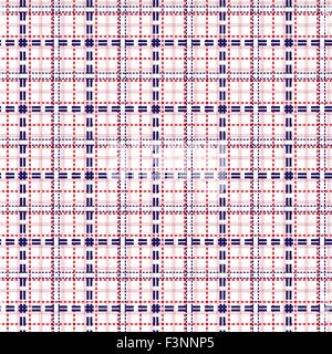 Maille sans coutures modèle vectoriel avec simple et double les lignes en tirets. Répéter avec l'arrière-plan tableau géométrique en bleu et rouge Illustration de Vecteur