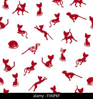 Seamless vector illustration avec des silhouettes de chat rouge foncé sur fond blanc Illustration de Vecteur