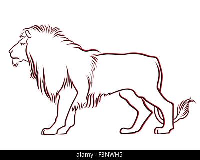 Rouge et Noir contour gracieux Lion isolated over white. Dessin à la main vector illustration Illustration de Vecteur