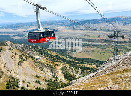 Aerial Tram transporte les visiteurs d'été à la montagne ; Jackson Hole Mountain Resort, Wyoming, USA Banque D'Images