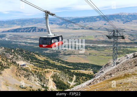 Aerial Tram transporte les visiteurs d'été à la montagne ; Jackson Hole Mountain Resort, Wyoming, USA Banque D'Images