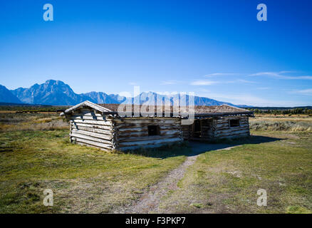 J. Pierce historique Cunningham cabin ; Flying Bar U Ranch ; Parc National de Grand Teton, Wyoming, USA Banque D'Images