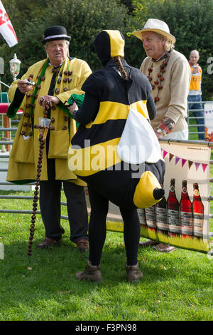 Southwick, Northamptonshire. Championnat du Monde 2015, Conker Dimanche 11 octobre, pour célébrer le 50e année depuis le concours a été créé, avec venus d'aussi loin que les Etats-Unis, le Canada, l'Amérique du Sud, l'Australie et l'Europe David Jakins Roi en Jaune de Conker manteau. Credit : Keith J Smith./Alamy Live News Banque D'Images