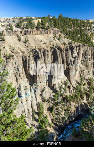 Ressorts de calcite ; Yellowstone River ; Grand Canyon de la Yellowstone, le Parc National de Yellowstone, Wyoming, USA Banque D'Images