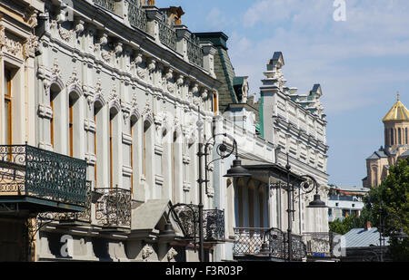 Rues du Vieux Tbilissi, partie restaurée du centre-ville. Banque D'Images