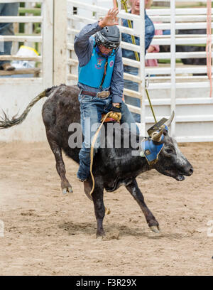 Les jeunes d'une petite chute de cow-boy s'orientent dans la direction de la concurrence d'équitation Junior, Chaffee County Fair & Rodeo, Salida, Colorado Banque D'Images