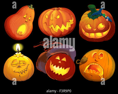 Définir les citrouilles pour l'Halloween. Illustration Raster Banque D'Images