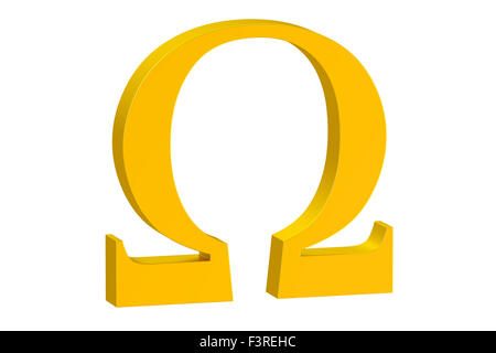 Golden Omega signe isolé sur fond blanc Banque D'Images
