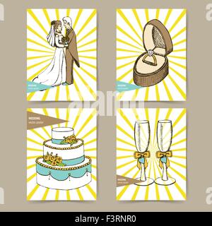 Ensemble de croquis affiches mariage en style vintage, vector Illustration de Vecteur