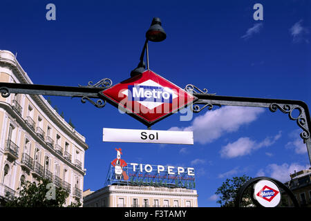 Espagne, Madrid, Puerta del sol, panneau de métro Banque D'Images