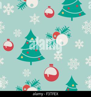 Modèle sans couture pour Noël. Ensemble de boules de Noël, arbres de Noël et des flocons de neige. Illustration de Vecteur