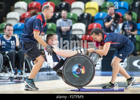 Londres, Royaume-Uni. 12 octobre, 2015. GBR vs FRA dans le BT World Wheelchair Rugby Challenge 2015 au fort de cuivre sur le Parc Olympique Crédit : pmgimaging/Alamy Live News Banque D'Images