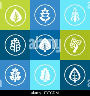 Icônes de style appartement. Divers objets et symboles. Icônes d'arbres Illustration de Vecteur