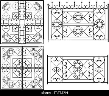 Porte en fer forgé, clôture, porte, fenêtre, Grille, garde-corps Design Vector Art Illustration de Vecteur