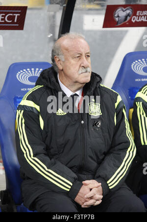 Kiev, Ukraine. 12 octobre, 2015. L'entraîneur-chef de l'Espagne Vicente Del Bosque pendant l'UEFA EURO 2016, de qualification du groupe C, match de football entre l'Ukraine et l'Espagne, au stade Olimpiyskiy. Credit : Vasyl Shevchenko/Pacific Press/Alamy Live News Banque D'Images