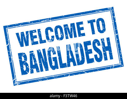 Le Bangladesh blue square bienvenue grunge stamp isolés Banque D'Images