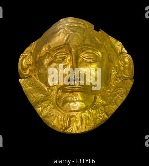 Le masque d'or d'Agamemnon, le roi de Mycènes et chef de guerre de Troie. C'est un artefact découvert à Mycènes en 1876 par H Banque D'Images