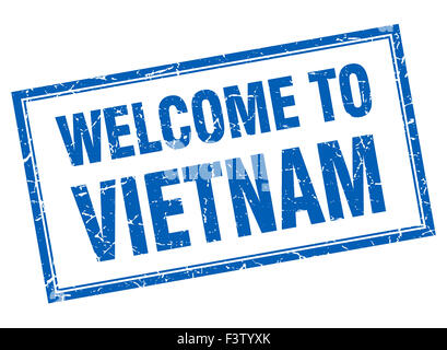 Vietnam blue square bienvenue grunge stamp isolés Banque D'Images