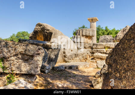 Ruines de l'ancien site d'Olympie, en Grèce, où les Jeux Olympiques d'origine. Banque D'Images