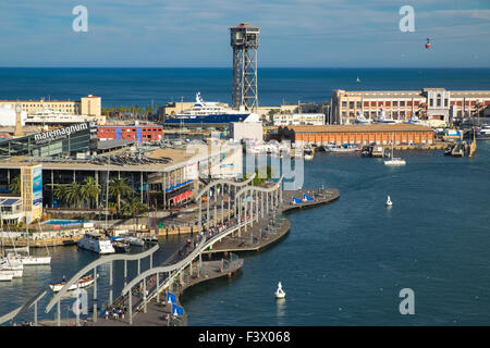 Vue aérienne du port Vell à Barcelone, Espagne Banque D'Images