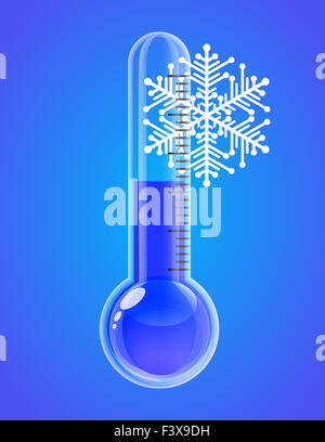Thermomètre avec des flocons de neige. Par temps froid. Banque D'Images