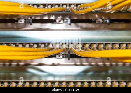 Il server patch panel avec des câbles en cuivre Banque D'Images