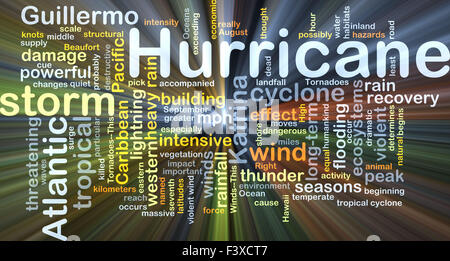 Concept de base de l'ouragan illustration wordcloud lumière rougeoyante Banque D'Images