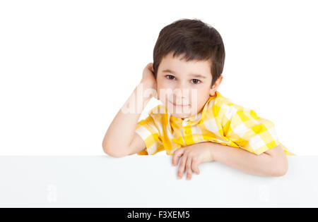 Boy holding a blank sign Banque D'Images