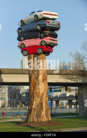 Sculpture Trans Am Totem par artiste Marcus Bowcott, Vancouver Banque D'Images