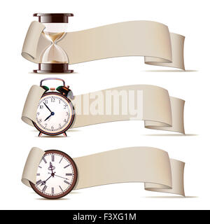 Ensemble de bannières avec des horloges. Banque D'Images