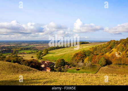 La vallée de York (vue de dessus de la pittoresque vallée de Thixendale sur l'english channel sur une belle journée d'automne. Banque D'Images