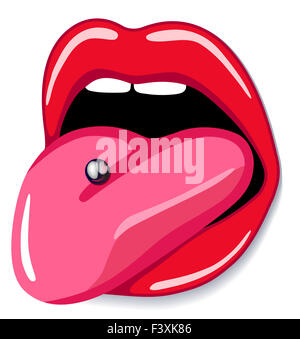 Bouche ouverte à langue piercée Banque D'Images