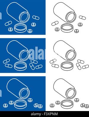 Les images vectorielles de pilules ou de comprimés avec un récipient ouvert Illustration de Vecteur