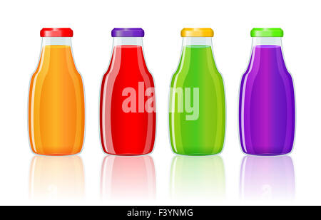 Les bouteilles de jus d'over white background Banque D'Images