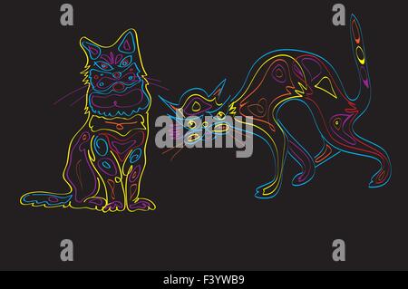 Couple de chats au néon Illustration de Vecteur