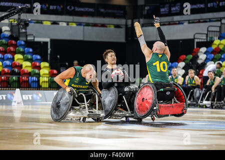 L'Australie a battu le Japon 65-62 au monde Challanege Coperbox au rugby en fauteuil roulant, Queen Elizabeth Park, Londres, UK. 13 octobre, 2015. copyright carol moir/Alamy live news. Banque D'Images