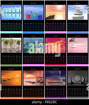 Année européenne 2015 calendrier avec des images zen Banque D'Images