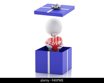 3d white personne en amour avec coeur rouge Banque D'Images