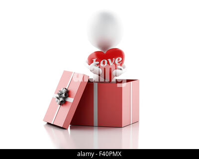 3d white personne en amour avec coeur rouge Banque D'Images
