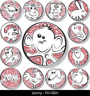 Les signes du zodiaque chinois icônes sous la forme de pièces.Vector illustration Illustration de Vecteur