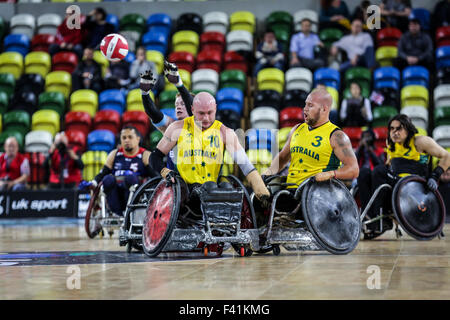 Londres, Royaume-Uni. 13 Oct, 2015. L'équipe de l'Australie a battu GO 57-55 dans le monde de Rugby en fauteuil roulant au défi la boîte de cuivre, Queen Elizabeth Olympic Park, Londres, UK. 13 octobre, 2015. Credit : carol moir/Alamy Live News Banque D'Images