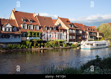 Rangée de maisons, à côté de la rivière Pegnitz, Klein-Venedig, Bamberg, Haute-Franconie, Bavière, Allemagne Banque D'Images