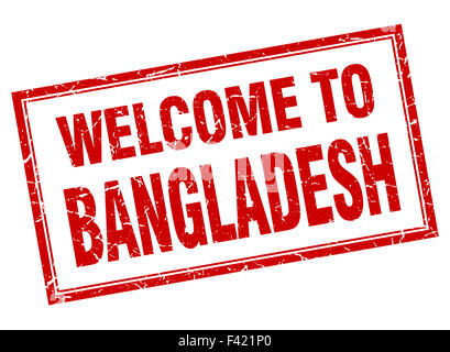 Le Bangladesh place rouge grunge stamp isolés bienvenue Banque D'Images