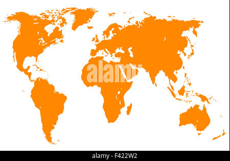 Orange World Map, isolé Banque D'Images