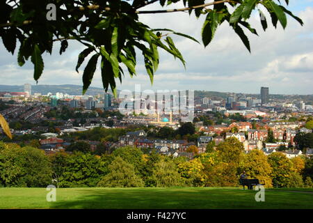 E centre-ville de Sheffield skyline vue de Meersbrook Park, Sheffield, South Yorkshire, Angleterre, Royaume-Uni Banque D'Images